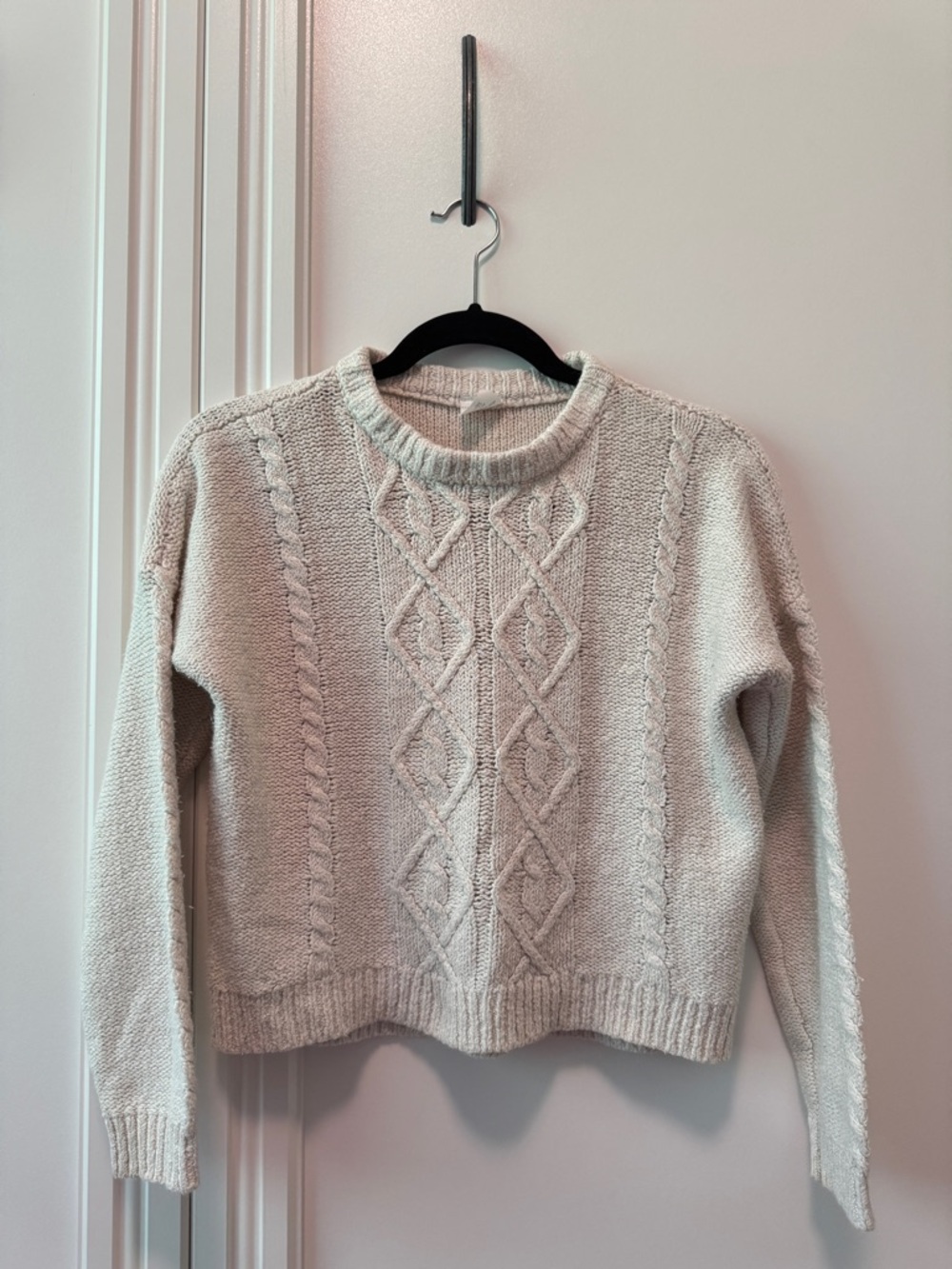 abercrombie kids Cream Cable-Front Crew Sweater